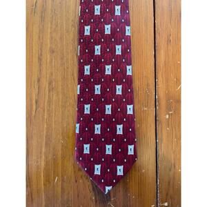 Umberto Frasi Mens Handmade All Silk Neck Tie Hand Sewn Red White Geometric
